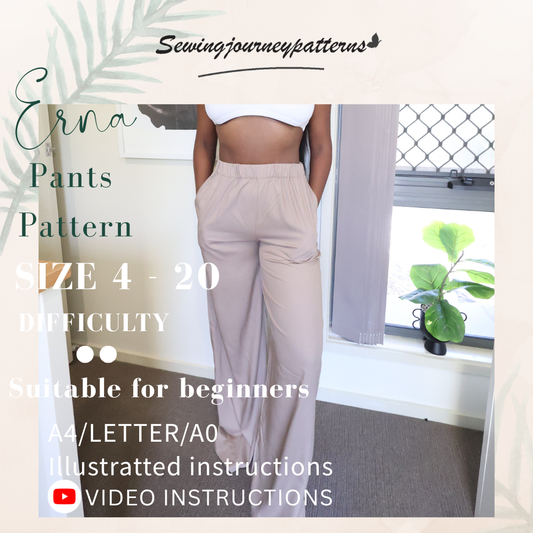 ERNA Pants PDF Sewing pattern, 4-20 AU, LETTER/A4/A0 (FREE)